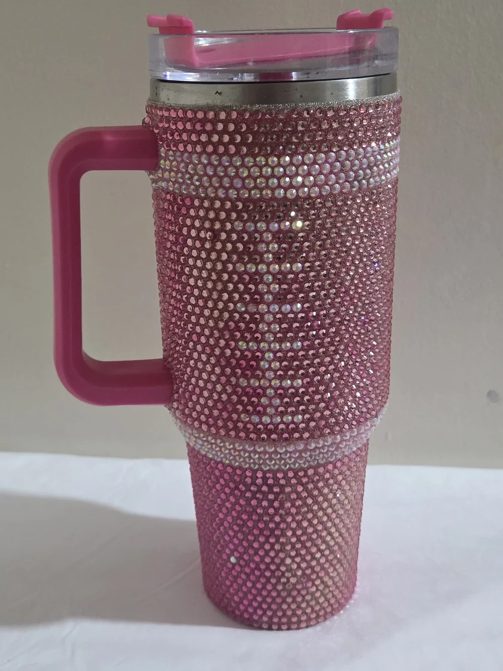 Pink Rhinestone Football Travel Tumbler with Handle